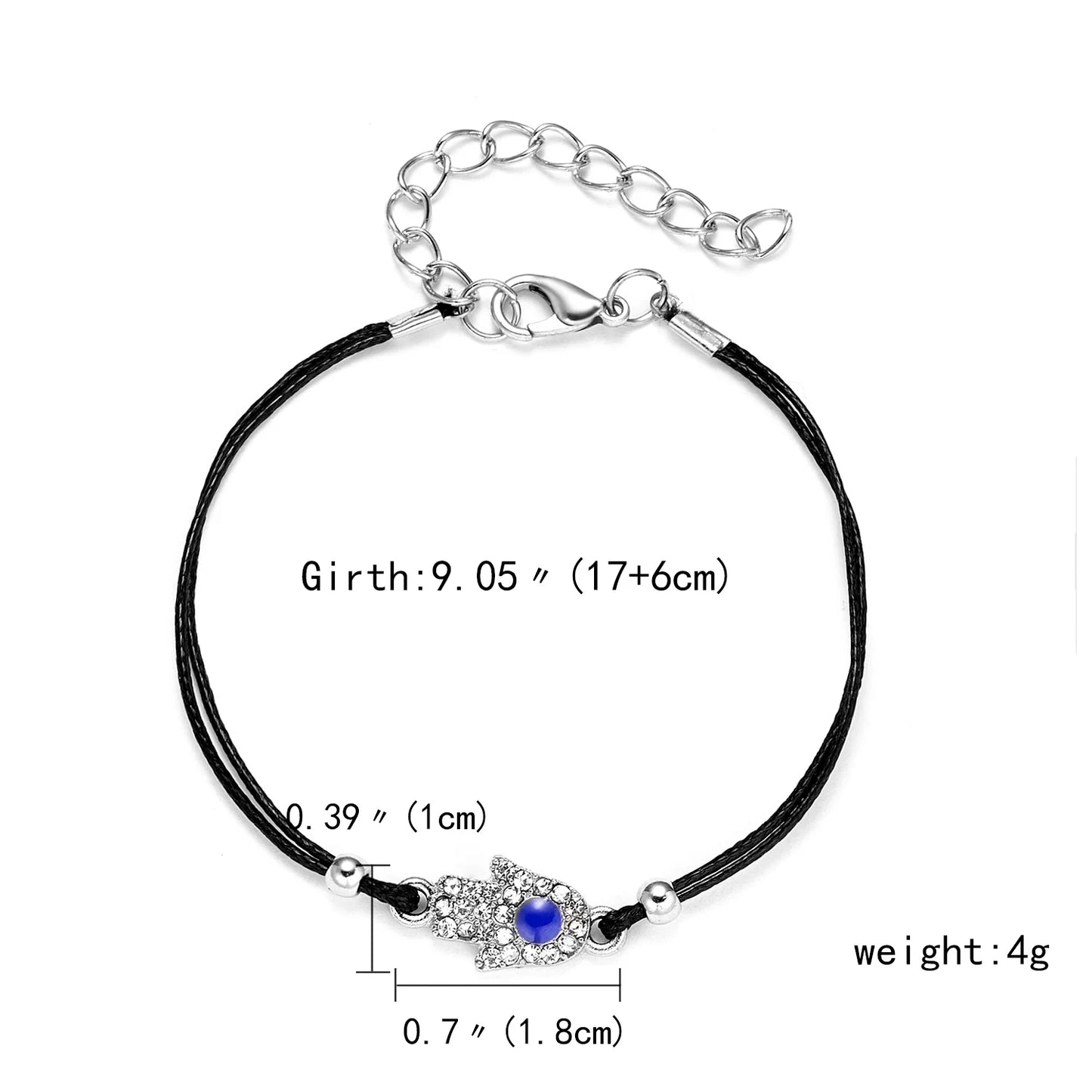 Lucky Handmade Vintage Rhinestone Palm Blue Evil Eye Pendant Link Chain Bracelet For Women Men Good Luck Bracelet Jewelry Gift