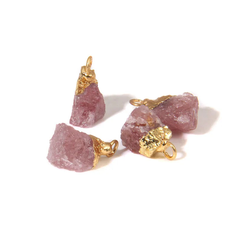 2PCS Mini Raw Stone Pendant Rough Fluorite Amethysts Tourmaline Reiki Stone Charms For Jewelry Making Handmade DIY Accessories
