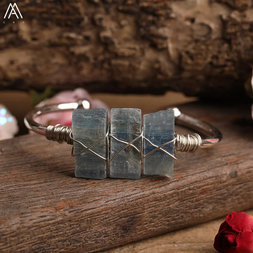 Natural Blue Kyanite Stone Open Bangle For Women High Quality Handmade Birthday Wedding Jewelry Gifts