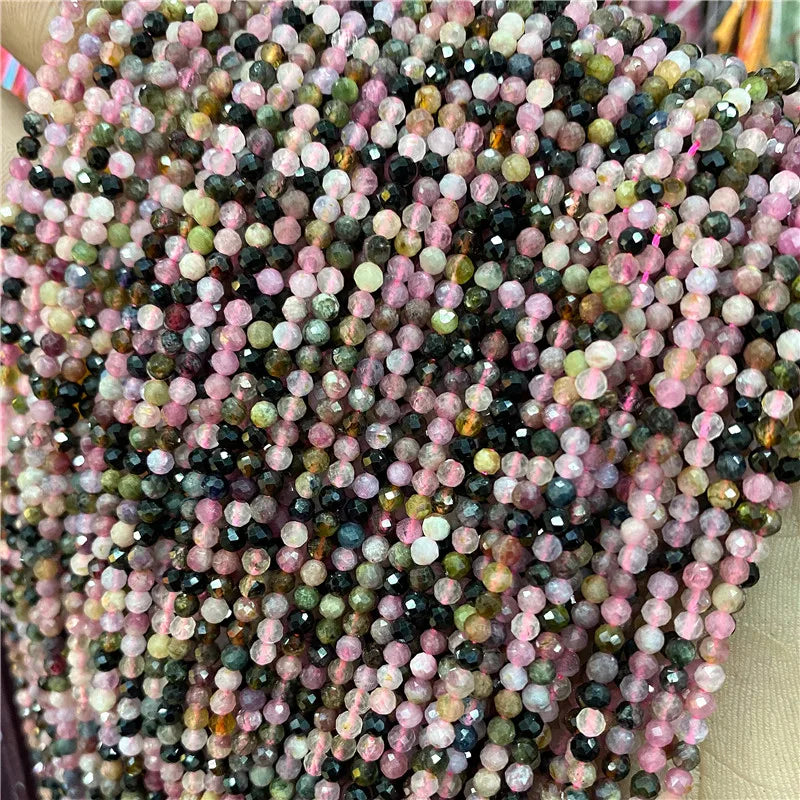 Natural Tourmaline Beads Rose Faceted Small Stone Bead For Jewelry Making DIY Necklace Rings Bracelets 15.5"