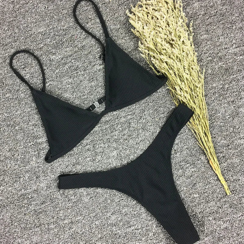 Bandeau Tanga Bikinis Ribbed Bikini 2025 Sexy High Cut Bikini Set Brazilian Swimsuit Thong Swimwear Women Girls Swimming Suit