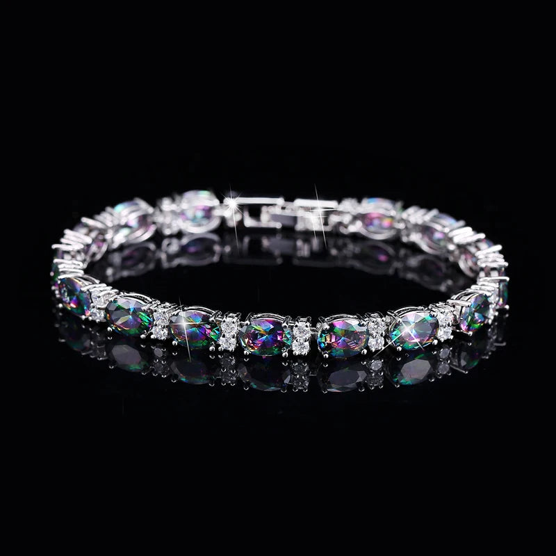CWWZircons Luxury Design Multicolor Oval Rainbow Mystic Crystal Women Fancy Bracelet with Cubic Zirconia Stones CB149