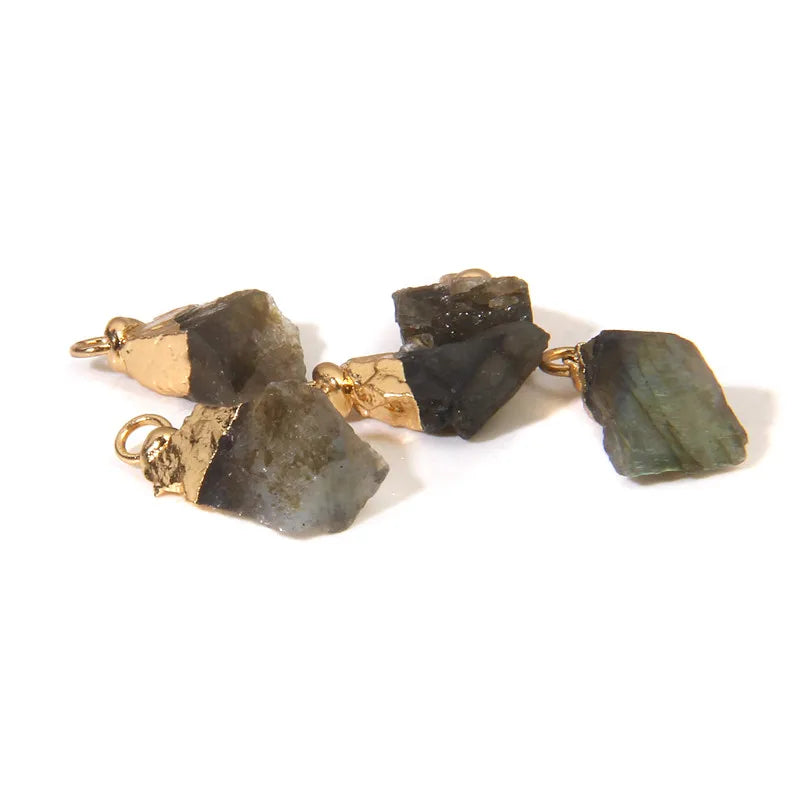 2PCS Mini Raw Stone Pendant Rough Fluorite Amethysts Tourmaline Reiki Stone Charms For Jewelry Making Handmade DIY Accessories