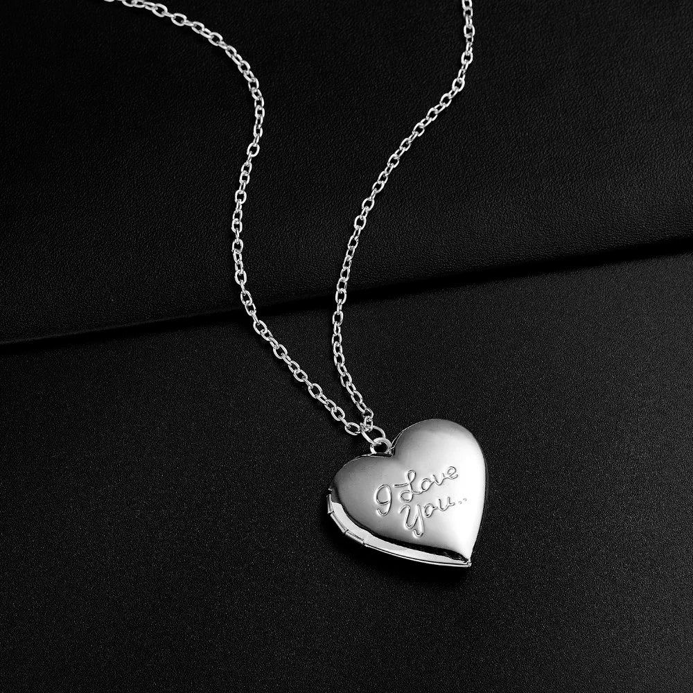 Unique Carved Design Heart-shaped Photo Frame Pendant Necklace Charm Openable Locket Necklaces Women Men Memorial Jewelry