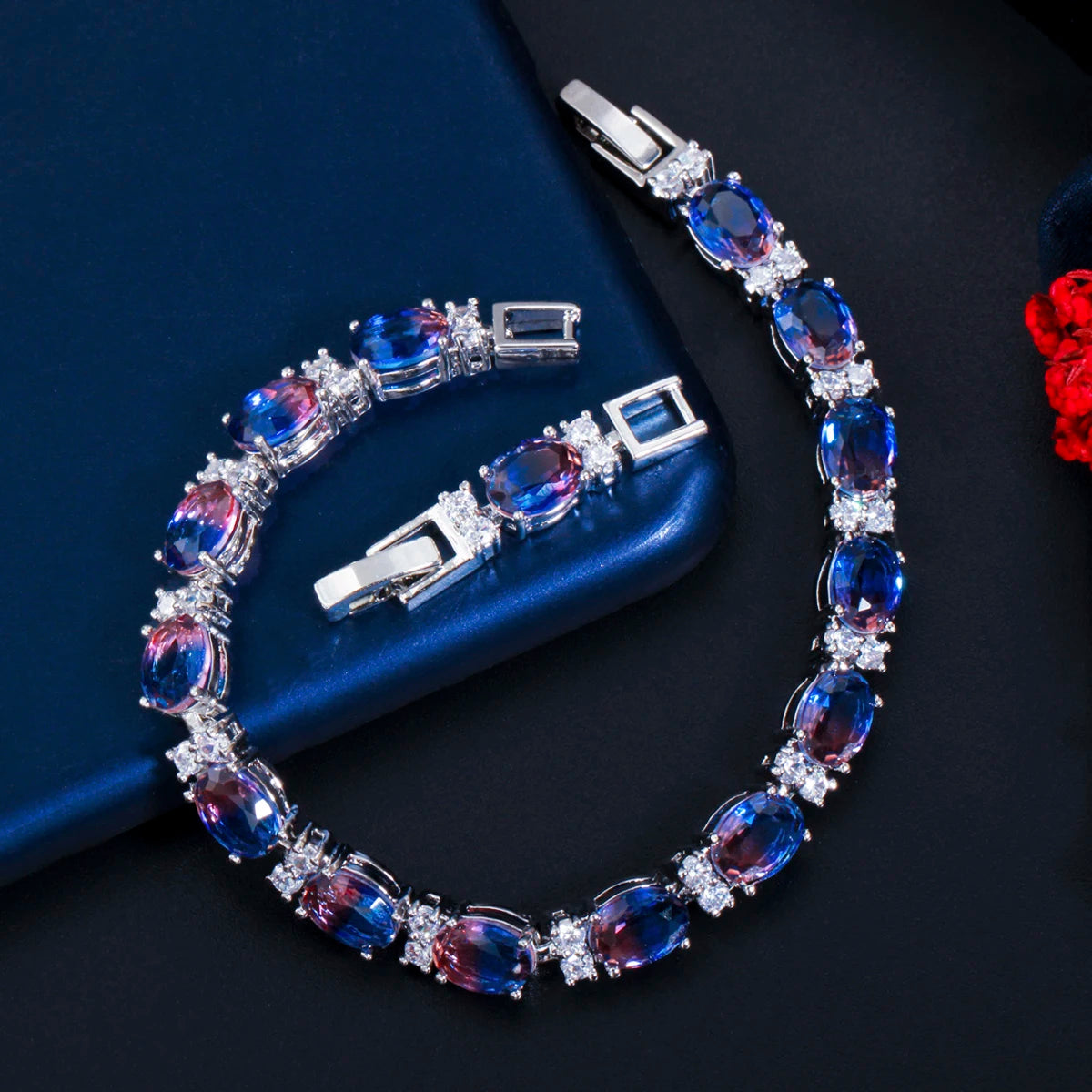 ThreeGraces Brilliant Multi Rainbow Cubic Zirconia Silver Color Wedding Colorful Bracelets for Women Fashion Party Jewelry BR147