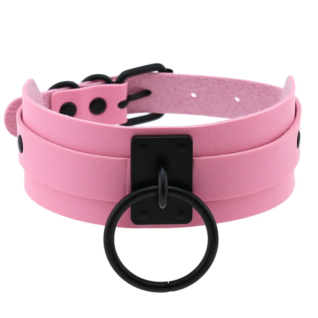 Goth Pink Leather Necklaces Women Punk Black Rivet Spike Collar Chain Neck Strap Gothic Holloween Girls Choker Y2K Body Jewelry