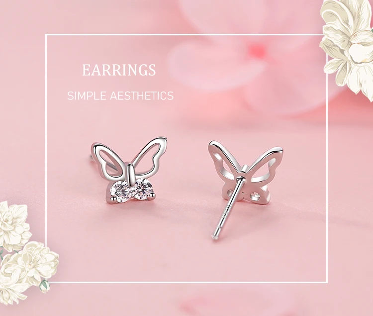 Ailmay  Insect 100% 925 Sterling Silver Butterfly Sweet Cute Stud Earrings For Women Girls Anti-allergy Fine Jewelry Gifts