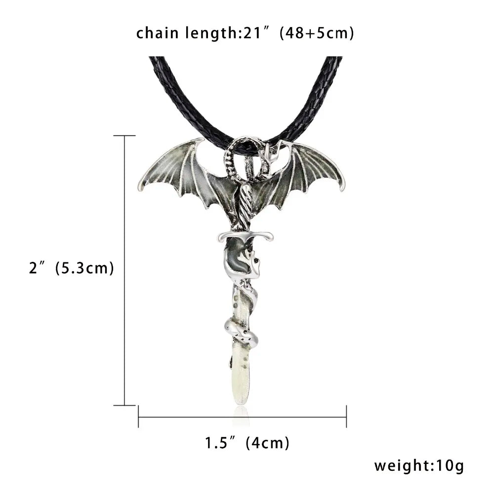Rinhoo Vintage Magic Steampunk Glowing Luminous Punk Dragon Pendants Necklaces Mens Jewelry Glow In the dark Pendant Necklace
