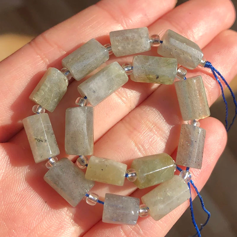 Natural Stone Bead Black Tourmaline Cylinder Shape Loose Spacer Beads for Jewelry Making DIY Bracelet Necklace Accessories 7.5''