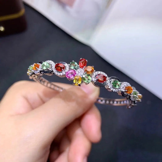 Foydjew New Luxury Rainbow Candy Color Artificial Tourmaline Bracelets Women's Fashion Silver Color Bracelet Bangles For Women