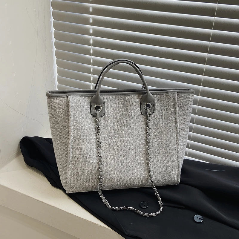 Women Tote Bag Fashion Canvas Large Capacity Handbag Casual Chains Shoulder Bags Ladies Big Messenger Bag Shopping Bag