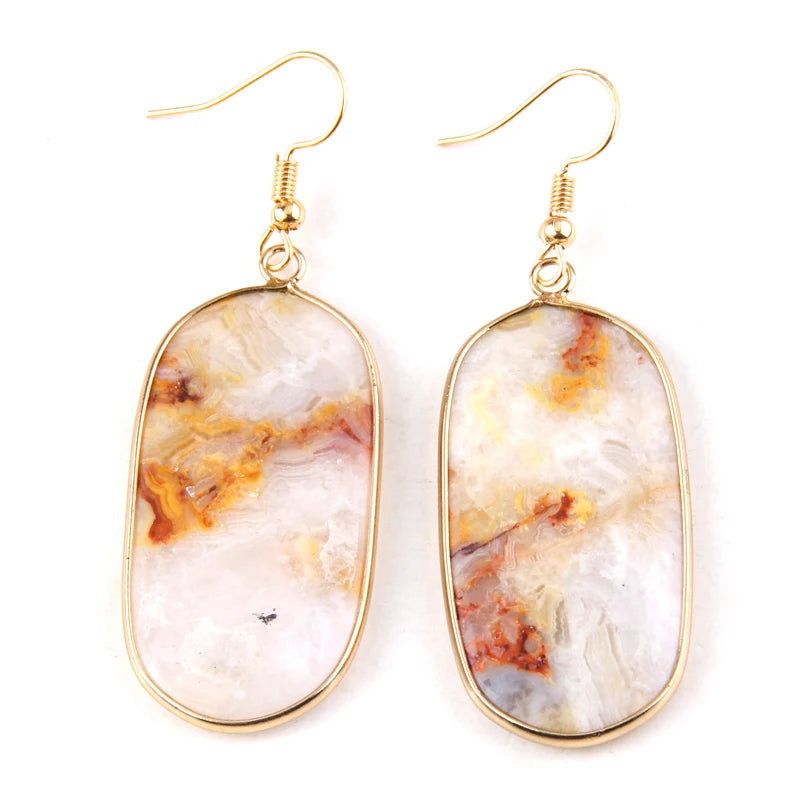 Hot Fashion Rectangle Natural Stone Earring Gary and Pink Women Drop Earrings