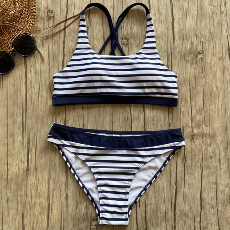 New Sexy Striped Beach Bikinis Set Women Swimwear Push Up Swimsuit Female Bathing Suits Bikini Girls Pool Swimming Suit 2025