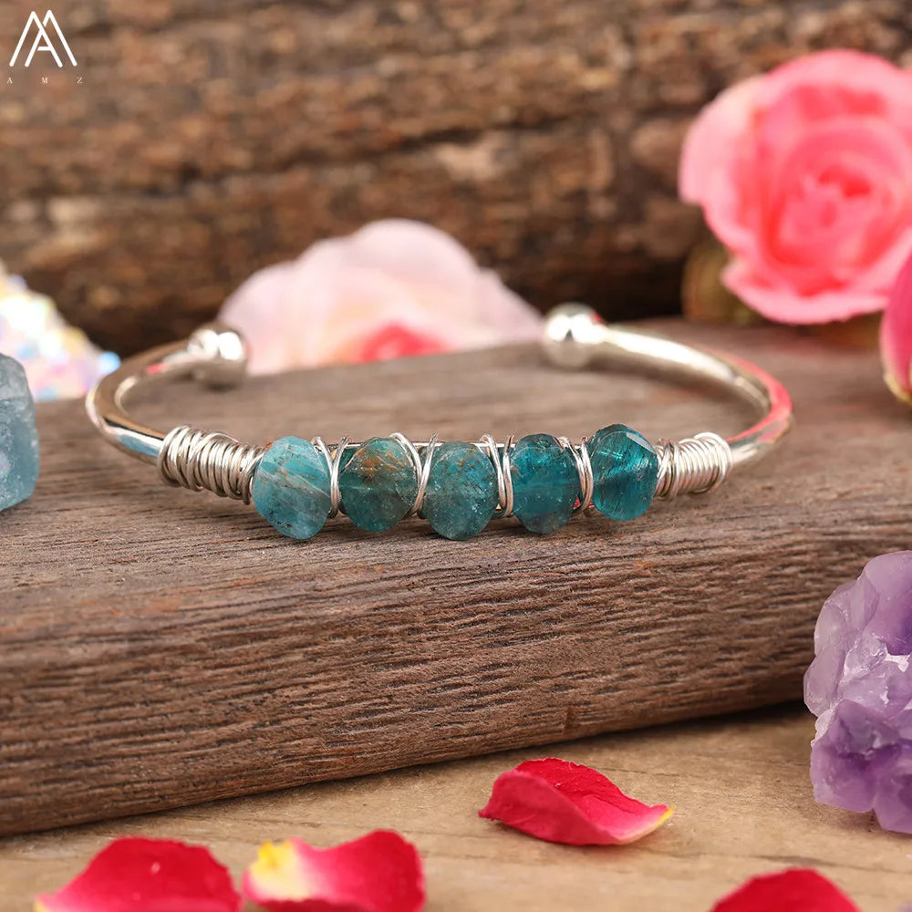 Natural Blue Kyanite Stone Open Bangle For Women High Quality Handmade Birthday Wedding Jewelry Gifts