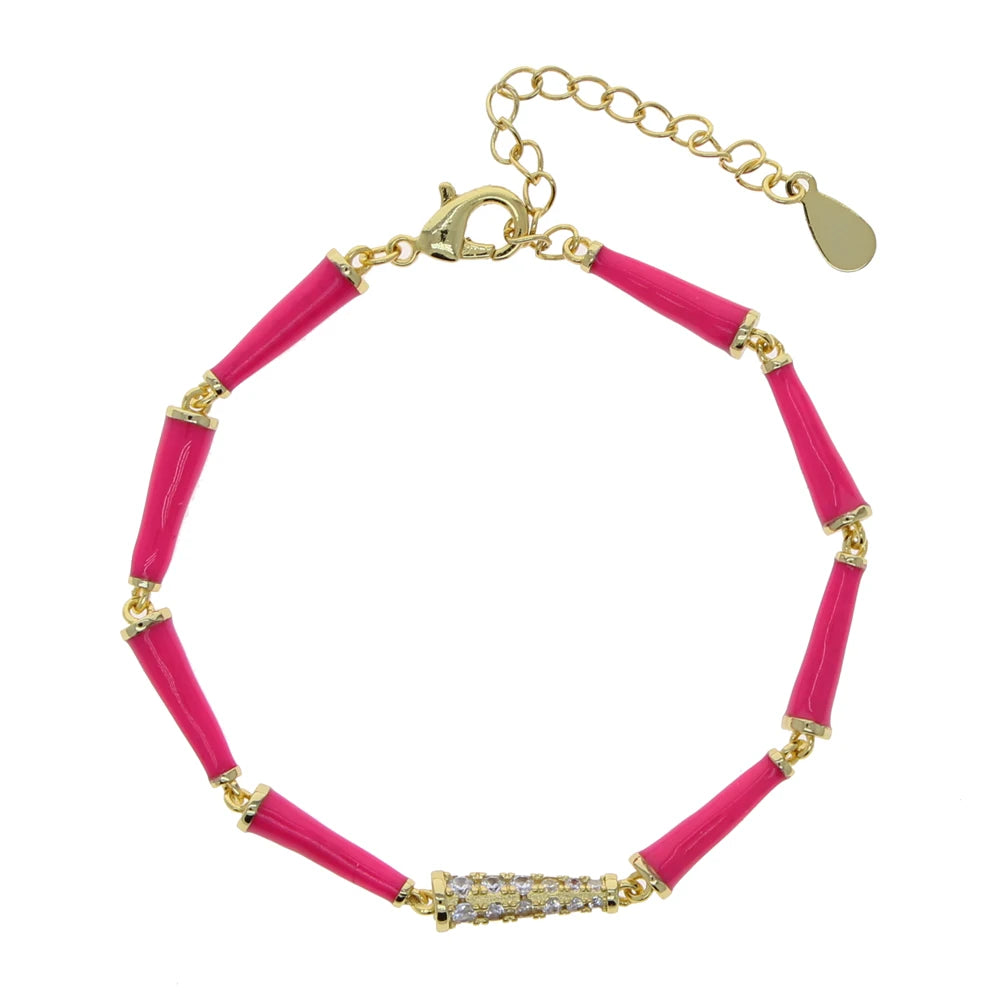 Rainbow Neon Enamel Beaded Link Chain Colorful Gold Color Women Girl New Bracelet