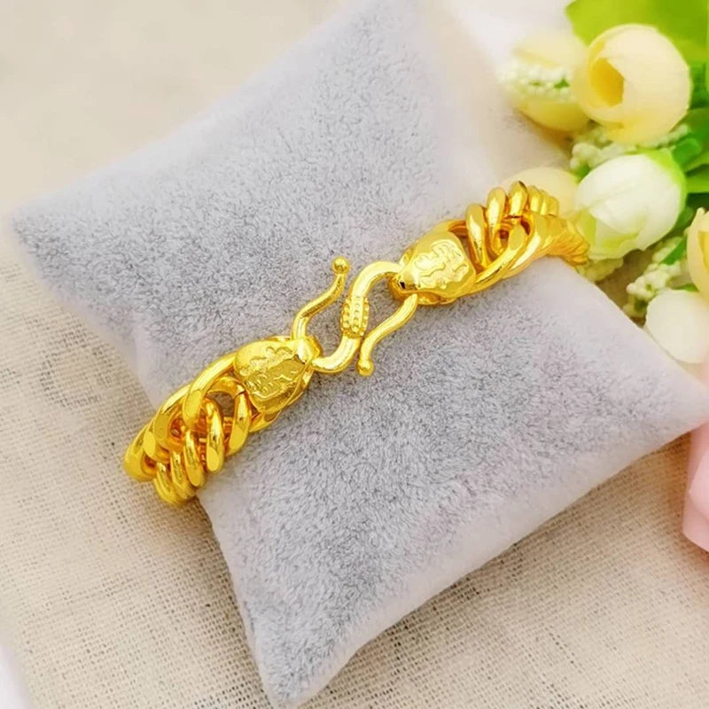 24k Gold GP 10MM /12mm Men's Link Chain Bracelet 20CM.Fashion Pure Gold Color Bangle Bracelets For Men Jewelry Drop Shipping
