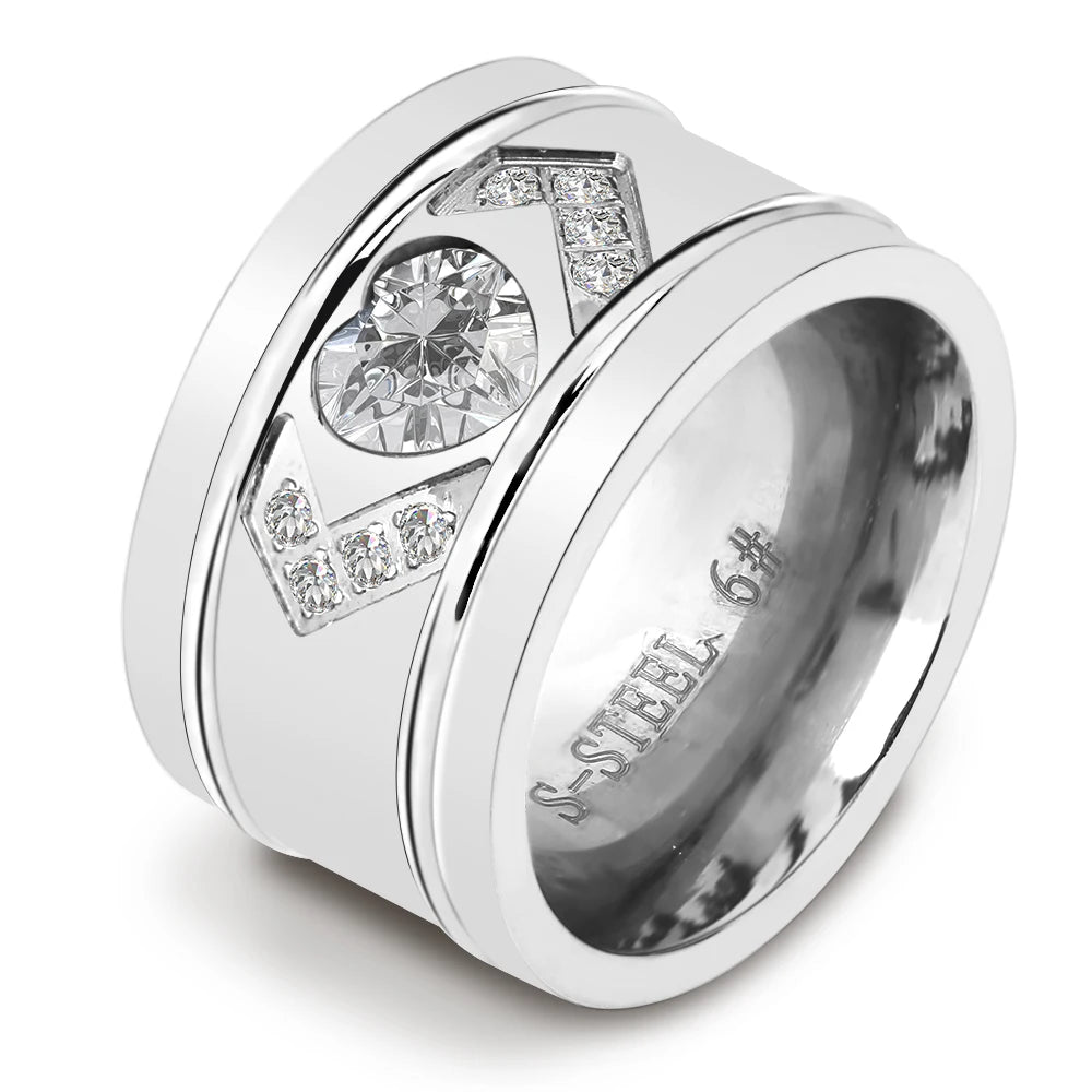 New Arrival Gold-Color Ring Bijoux 14mm Width Big Pave Setting CZ Zicon engagement Ring For Women Wedding  Jewelry