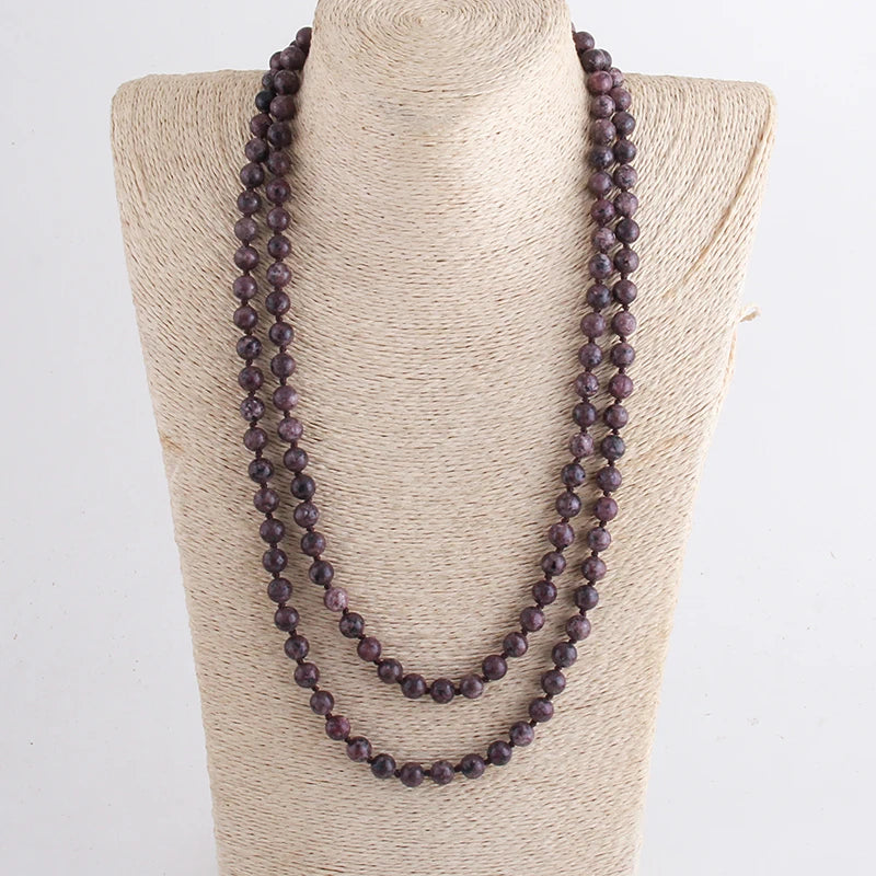 New Bohemian Jewelry long Knotted Halsband 8mm 125-128cm Double wrap Natural Stone Necklace