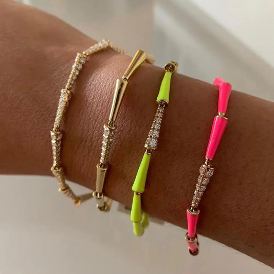 Rainbow Neon Enamel Beaded Link Chain Colorful Gold Color Women Girl New Bracelet