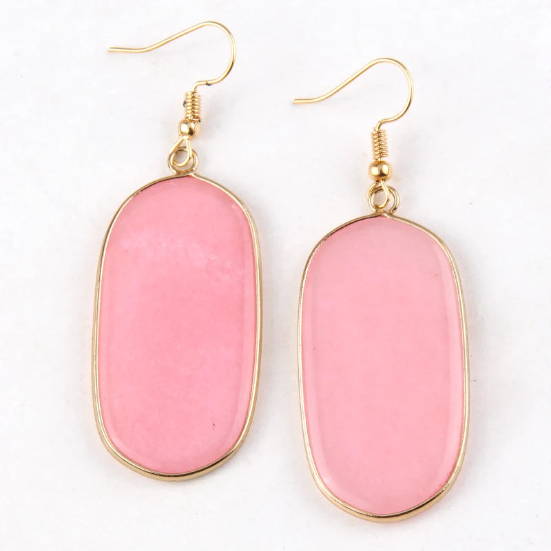Hot Fashion Rectangle Natural Stone Earring Gary and Pink Women Drop Earrings