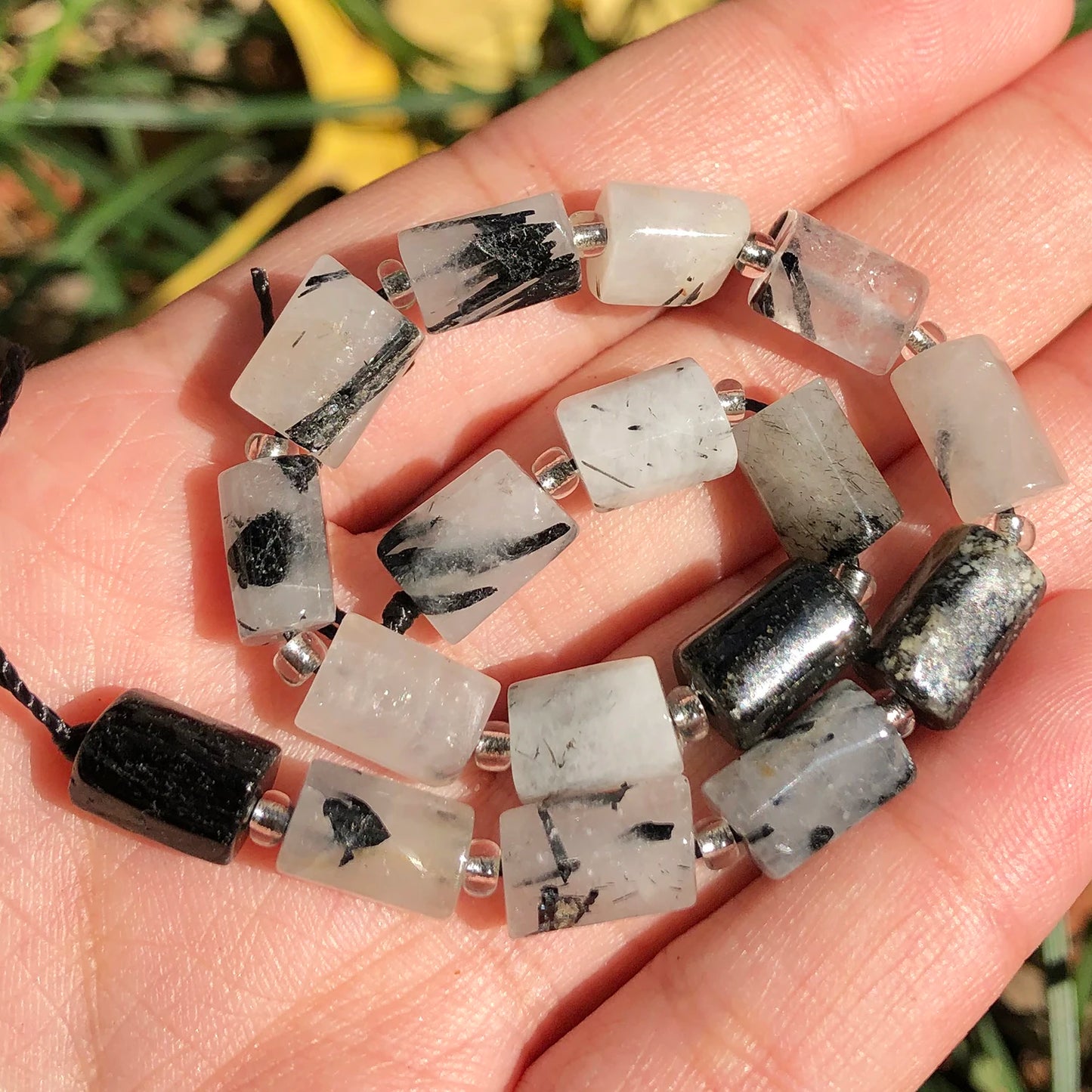 Natural Stone Bead Black Tourmaline Cylinder Shape Loose Spacer Beads for Jewelry Making DIY Bracelet Necklace Accessories 7.5''