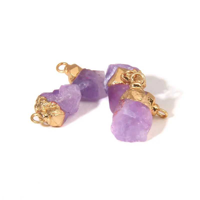 2PCS Mini Raw Stone Pendant Rough Fluorite Amethysts Tourmaline Reiki Stone Charms For Jewelry Making Handmade DIY Accessories