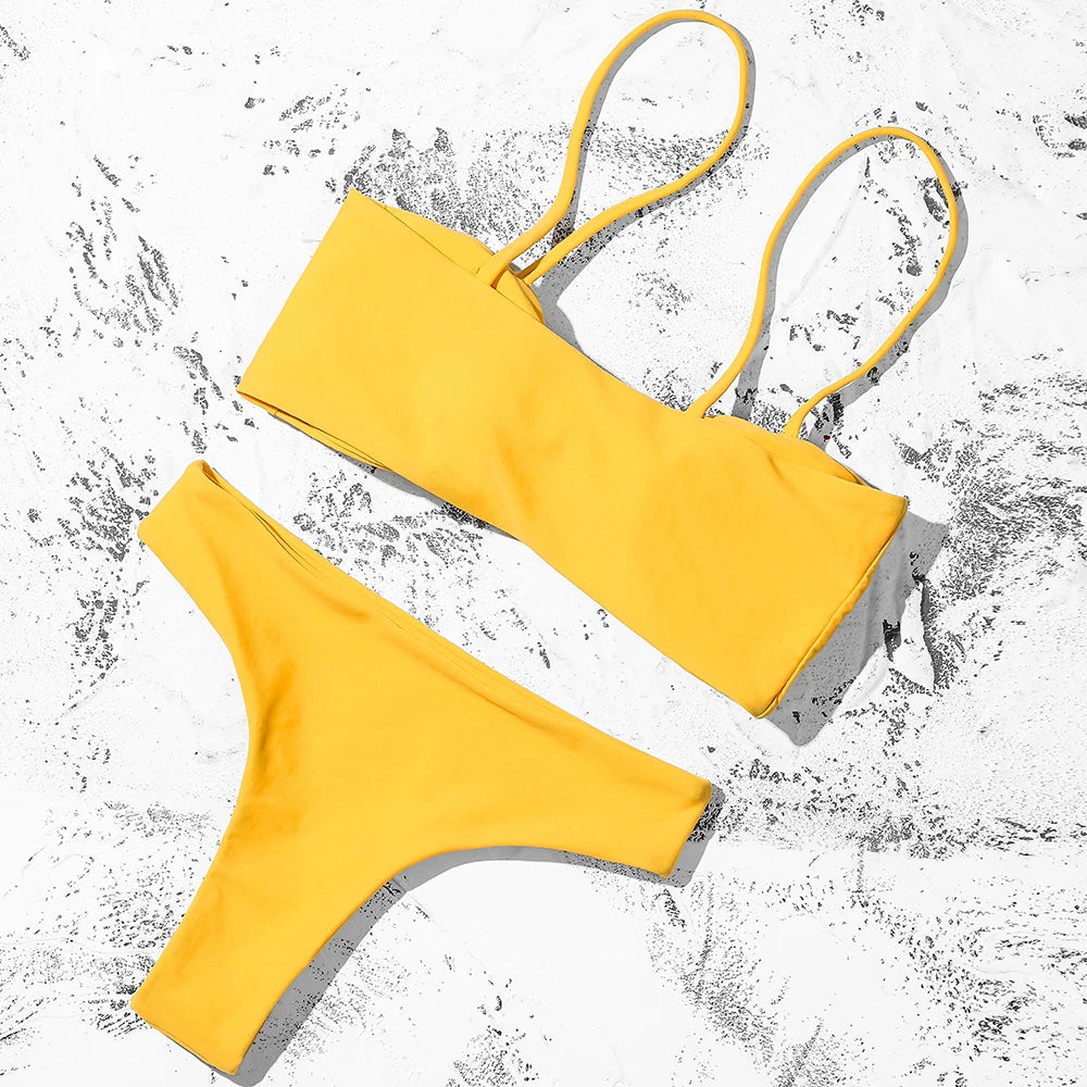 ZTVitality Sexy Solid Bow Bikinis Push Up Bikini 2021 Straps Padded Low Waist Swimsuit Bandage Swimwear Women Brazilian Biquini