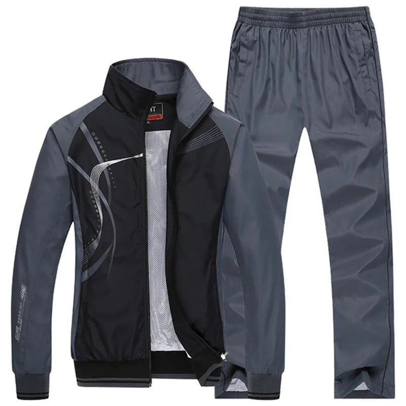 Men's Sportswear Set Spring Autumn Print Tracksuit Men 2 Piece Sets Jacket+Pant Sweatsuit Casual Sporting Outerwear Clothing