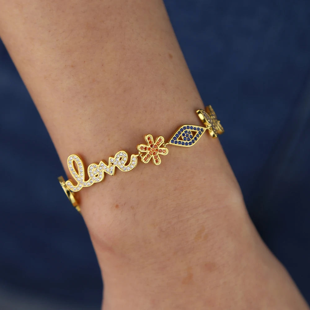 2025 Gold Color rainbow colorful cz lip butterfly heart cute lovely lucky charm bracelet elegant Luxury fashion women jewelry