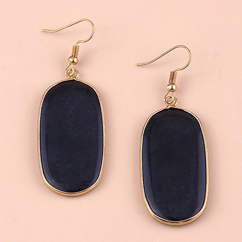 Hot Fashion Rectangle Natural Stone Earring Gary and Pink Women Drop Earrings