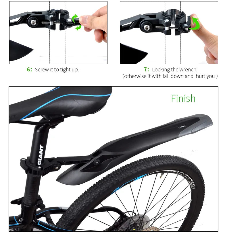 RBRL Bicycle Mudguard Set Mountain Bike Cycling Fender Adjustable MTB Widen Lengthen TPE Patent Quick Release E-Bike Protector