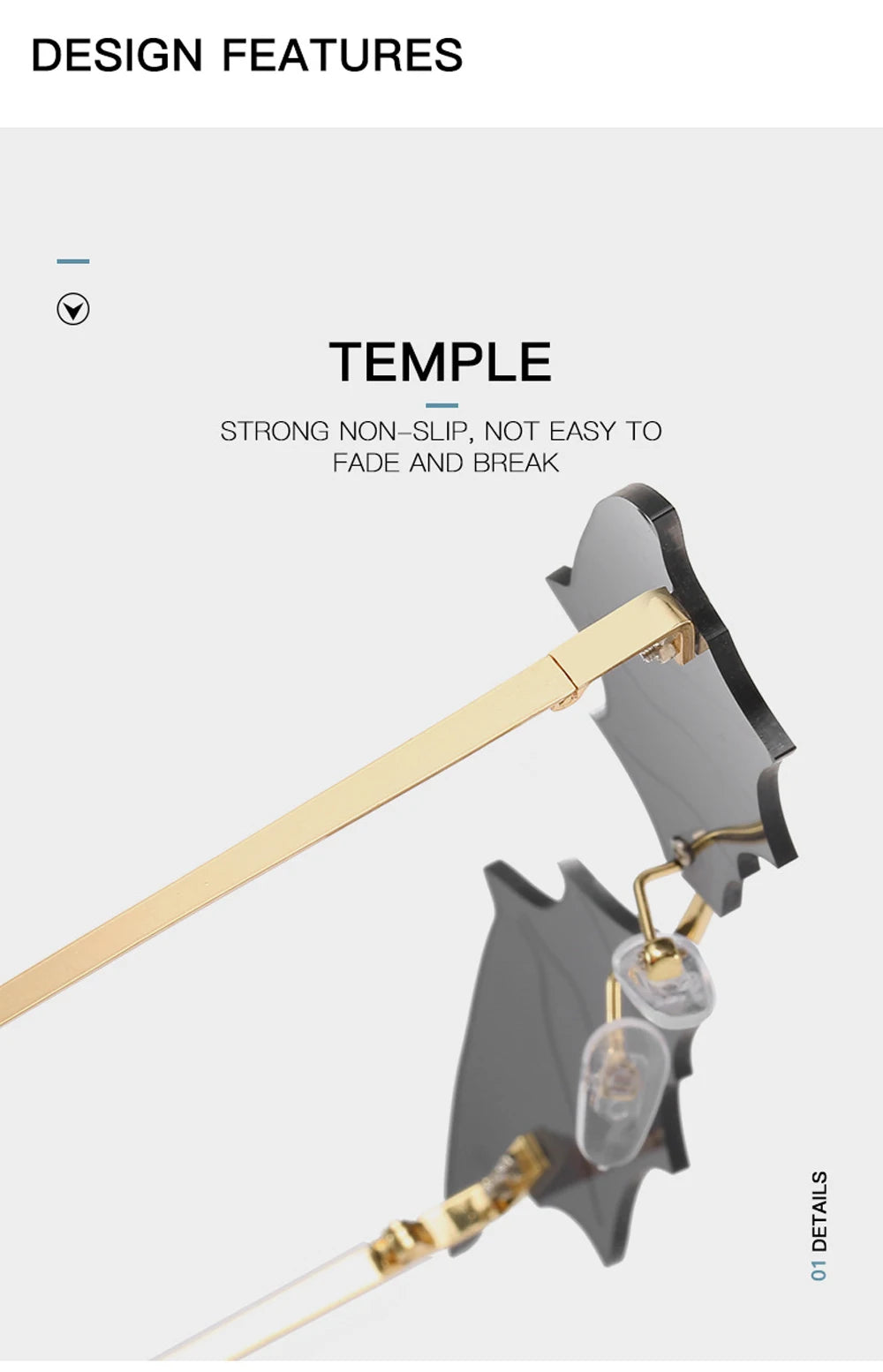 Fashion Rimless Men Sunglasses Women Trendy Bat Shaped Sun Glasses Female Male Vintage Black Mirror Shades Metal Oculos De Sol