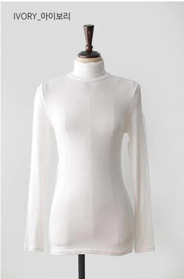 T Shirt Women Turtleneck Spring Top Sexy Elasticity T-Shirt Korean Tee Woman Clothes Slim Tshirt Female Skinny Long Sleeve Tops
