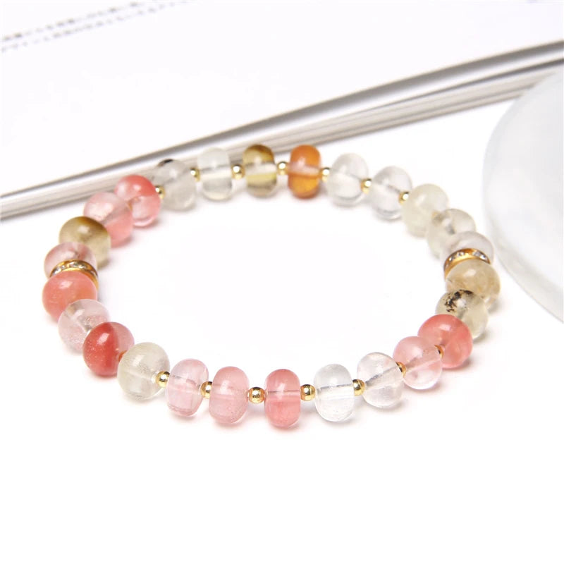 Fashion Natural white Howlite pink aventurine watermelon Tourmalin quartz stone beads bracelet for women lady Gifts Fashion
