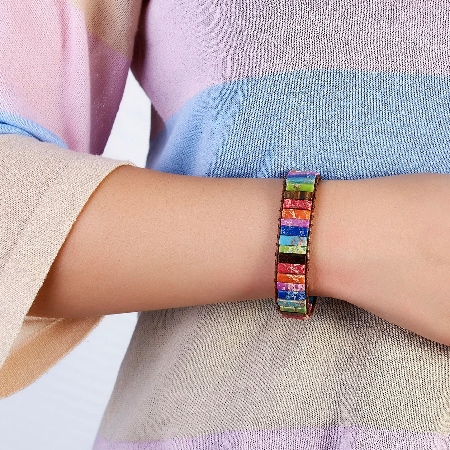 New Fashion Mixed Color Natural Stone Bracelet For Women Men Chakra Heart Wrap Leather Chain Bracelet&Bangle Charm Jewelry