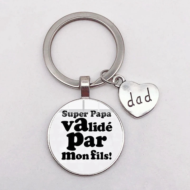 I Love Dad Keychain My Dad Is A Super Hero Pendant Glass Key Ring Father's Day Best Gift