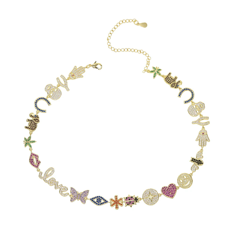 2025 Gold Color rainbow colorful cz lip butterfly heart cute lovely lucky charm bracelet elegant Luxury fashion women jewelry