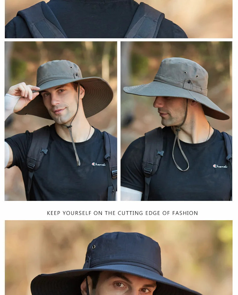 K194 Four Seasons Men's Panama Bucket Basin Sun Hat Sun Protection Hat Big Brim Fashion Outdoor