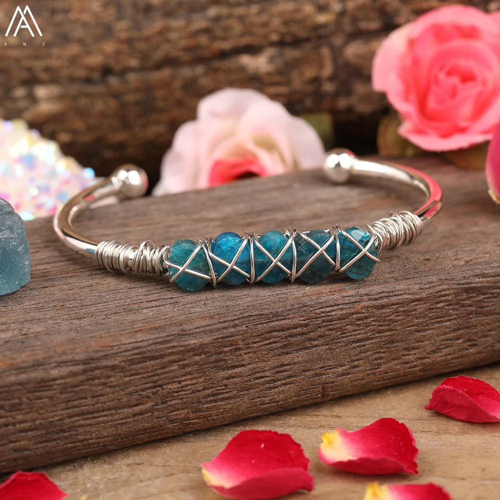 Natural Blue Kyanite Stone Open Bangle For Women High Quality Handmade Birthday Wedding Jewelry Gifts