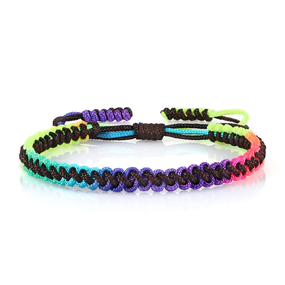 Lucky Colorful Rainbow Knots Braided Bracelet For Women Men Couple Handmade Adjustable Prayer Nylon Rope Bangles Travel Gift