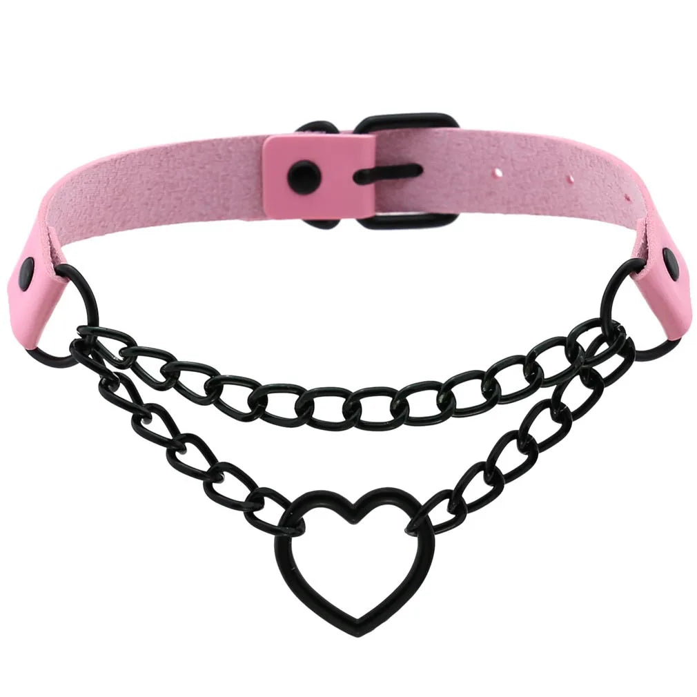 Goth Pink Leather Necklaces Women Punk Black Rivet Spike Collar Chain Neck Strap Gothic Holloween Girls Choker Y2K Body Jewelry