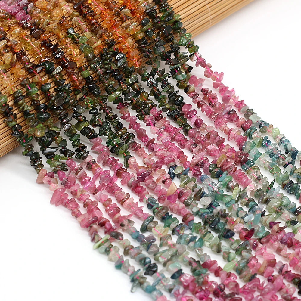 Multicolor Natural Watermelon Rainbow Tourmaline Stone Beads Irregular Gravel Chip Loose Beads DIY Bracelet Jewelry Making 15''