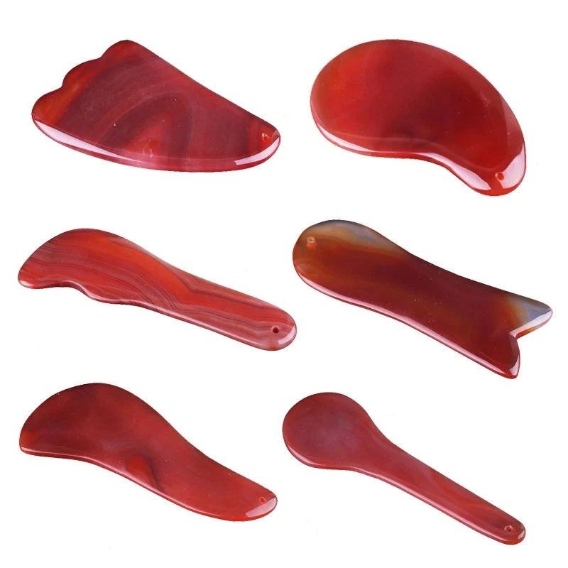 Natural Red Agate Scraping Board Jade Massager Gouache Scraper Facial Body Guasha Lifting Sap Cupuncture Point Massage Skin Care