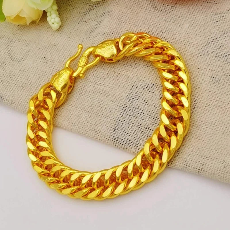 24k Gold GP 10MM /12mm Men's Link Chain Bracelet 20CM.Fashion Pure Gold Color Bangle Bracelets For Men Jewelry Drop Shipping