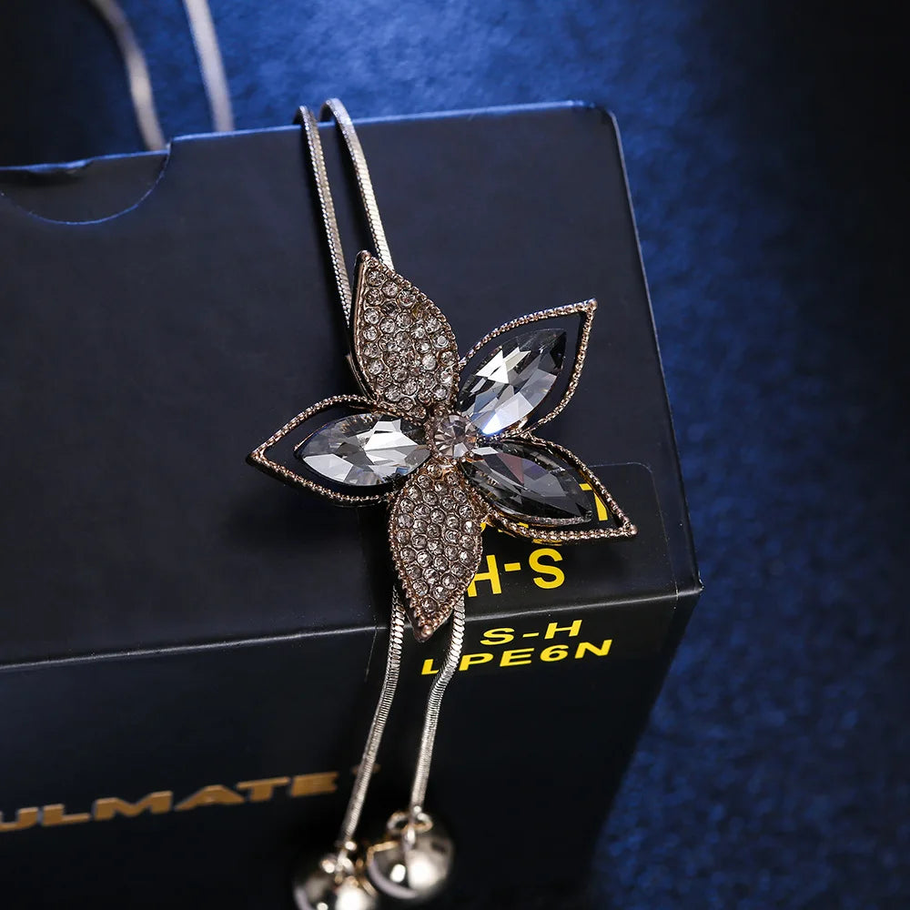 2024 Flower Long Necklaces for Women Fashion Crystal Choker Collier Femme Statement Necklaces&Pendants Accessories