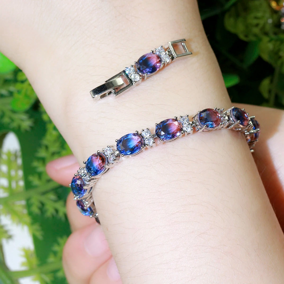 ThreeGraces Brilliant Multi Rainbow Cubic Zirconia Silver Color Wedding Colorful Bracelets for Women Fashion Party Jewelry BR147