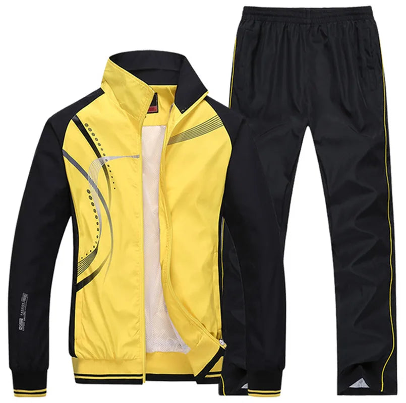 Men's Sportswear Set Spring Autumn Print Tracksuit Men 2 Piece Sets Jacket+Pant Sweatsuit Casual Sporting Outerwear Clothing