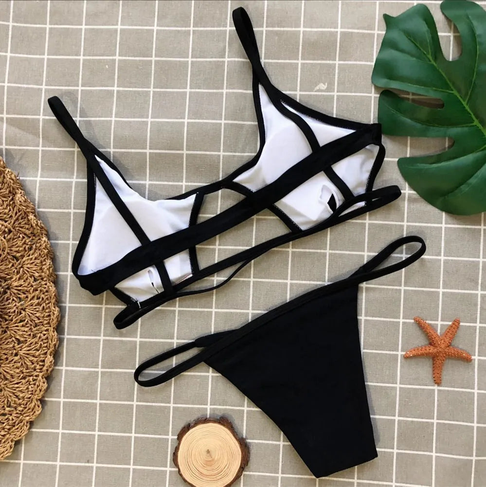 Bikini 2024 Sexy Hollow Swimwear Swimsuit Women Bikinis Set Bathing Suit Beach Bikini Female Black/Red Stroje Kapielowe Damskie