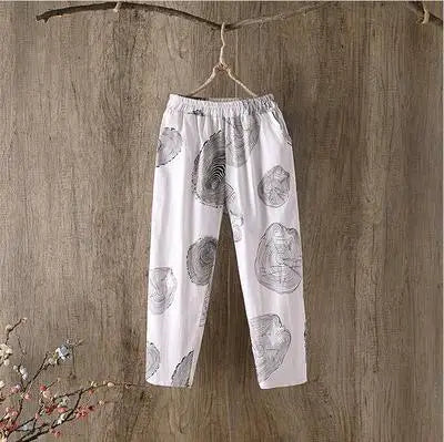 Plus Size Casual Linen Pants 2023 Women's Trousers Vintage Polka Dot Pantalon Female Elastic Waist Printed Turnip Harem Pants