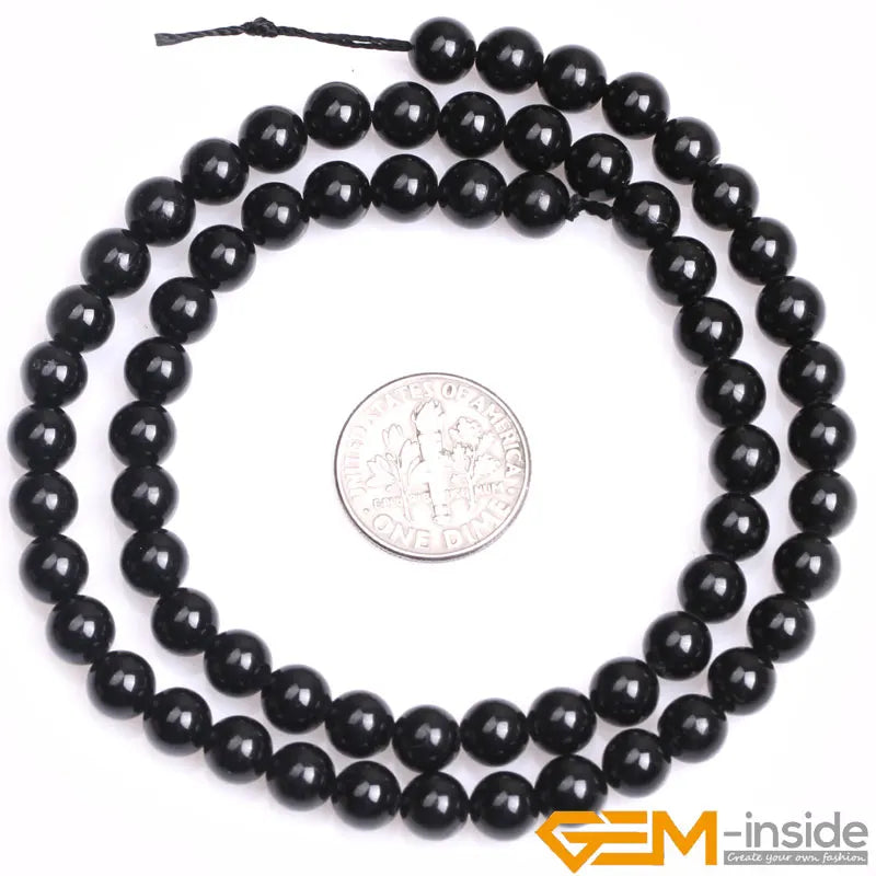 Natural Stone Black Tourmaline Round Loose Beads Strand 15 Inch DIY Bracelet Necklace Jewelry Making